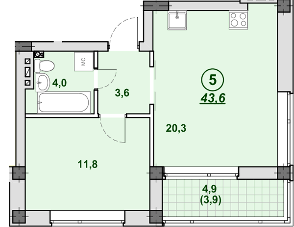 1-кімнатна 43.6 м² в ЖК Південний від 23 250 грн/м², Дніпро