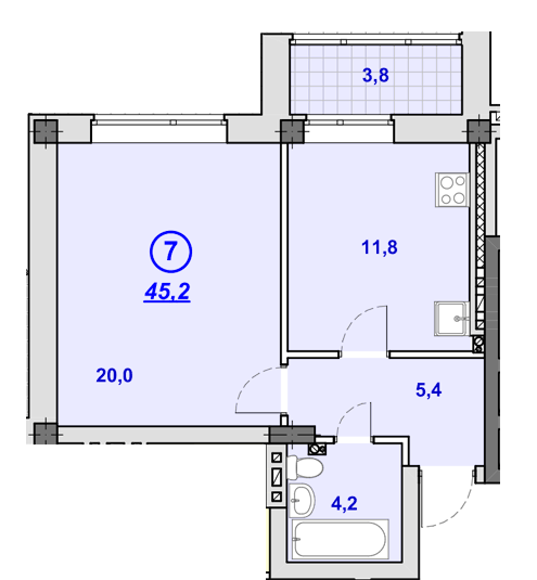 1-комнатная 45.2 м² в ЖК Южный от 28 850 грн/м², Днепр