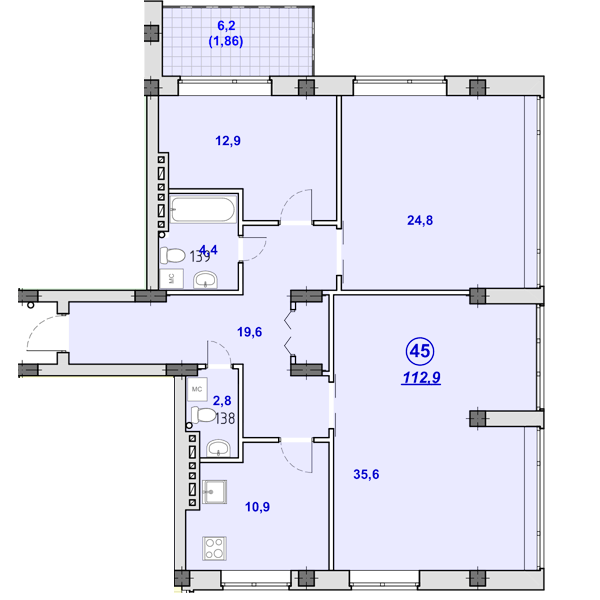 3-кімнатна 112.9 м² в ЖК Південний від 27 400 грн/м², Дніпро