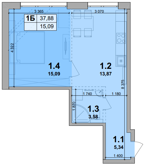 1-кімнатна 37.88 м² в ЖК Petrivsky Residence від 16 500 грн/м², с. Святопетрівське