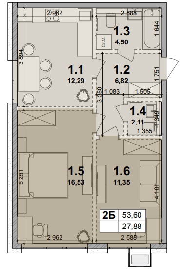 2-кімнатна 53.6 м² в ЖК Petrivsky Residence від 28 000 грн/м², с. Святопетрівське