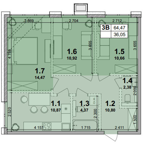 3-комнатная 64.47 м² в ЖК Petrivsky Residence от 28 000 грн/м², с. Святопетровское