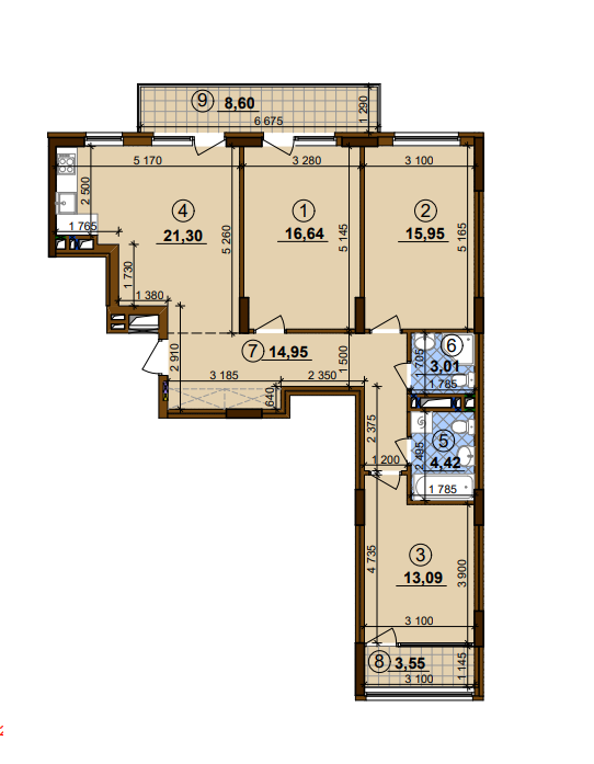 3-комнатная 94.49 м² в ЖК Варшавский-2 от 22 800 грн/м², Киев