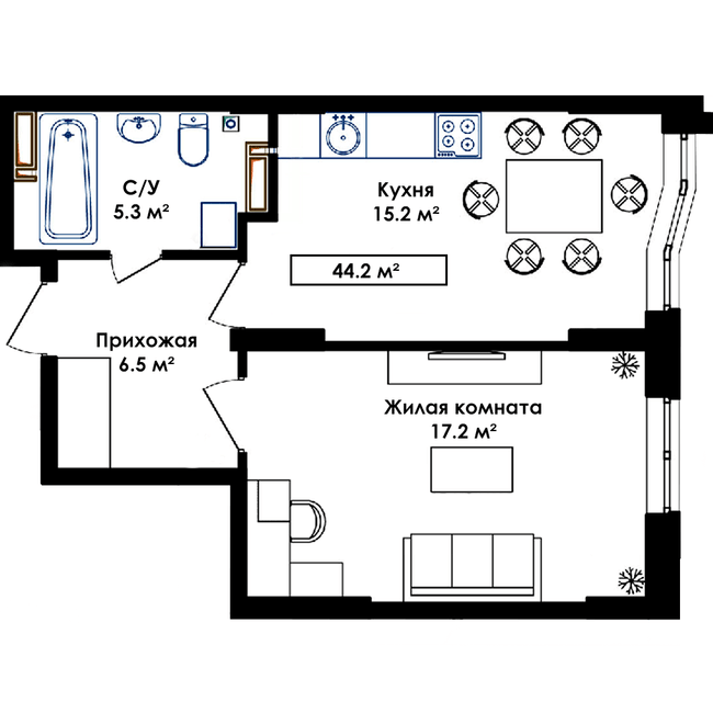 1-комнатная 44.2 м² в ЖК Янтарный от 17 800 грн/м², с. Иличанка