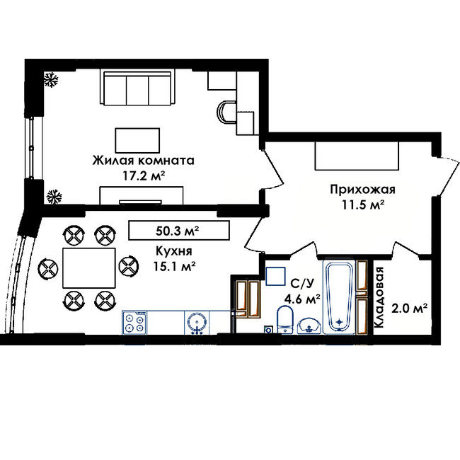 1-комнатная 50.3 м² в ЖК Янтарный от 17 800 грн/м², с. Иличанка