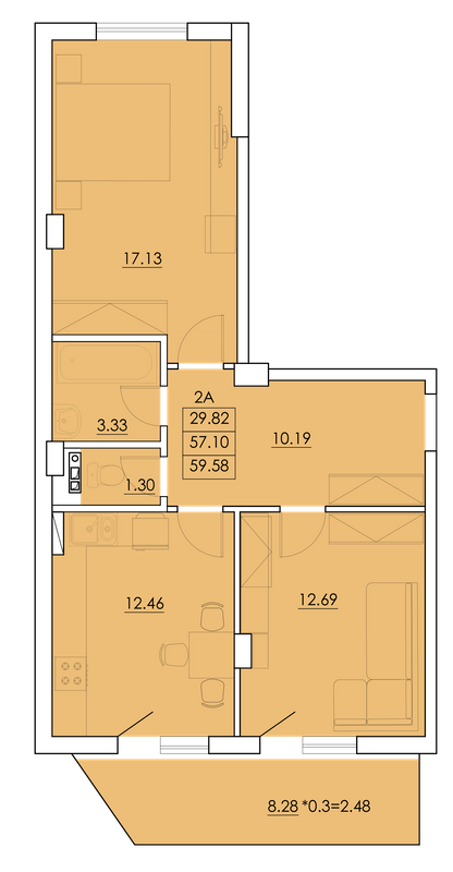 2-комнатная 59.58 м² в ЖК Ventum от 17 900 грн/м², с. Крыжановка