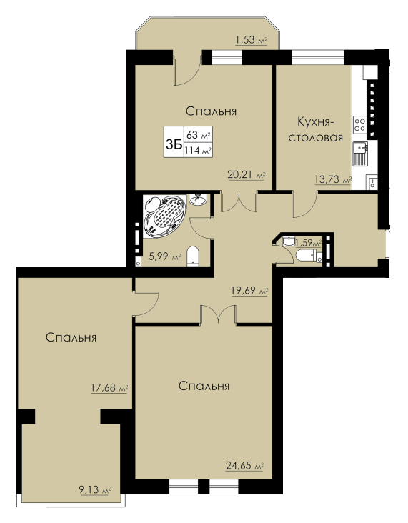 3-комнатная 114 м² в ЖК Марко Поло от 26 100 грн/м², с. Крыжановка