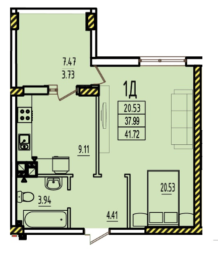 1-комнатная 41.72 м² в ЖК RosenTal от 17 550 грн/м², с. Лиманка
