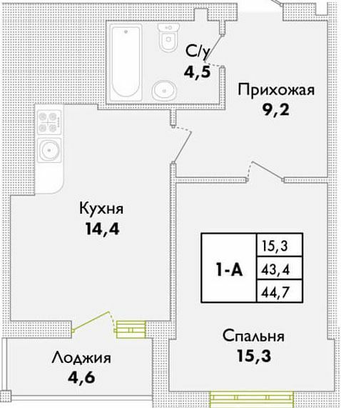 1-комнатная 44.7 м² в ЖК Парк Совиньон от 20 450 грн/м², пгт Таирово