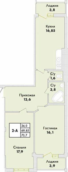 2-комнатная 73.7 м² в ЖК Парк Совиньон от 23 800 грн/м², пгт Таирово