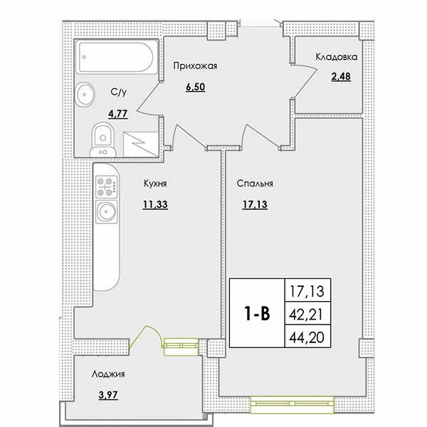 1-комнатная 44.2 м² в ЖК Парк Совиньон от 21 400 грн/м², пгт Таирово