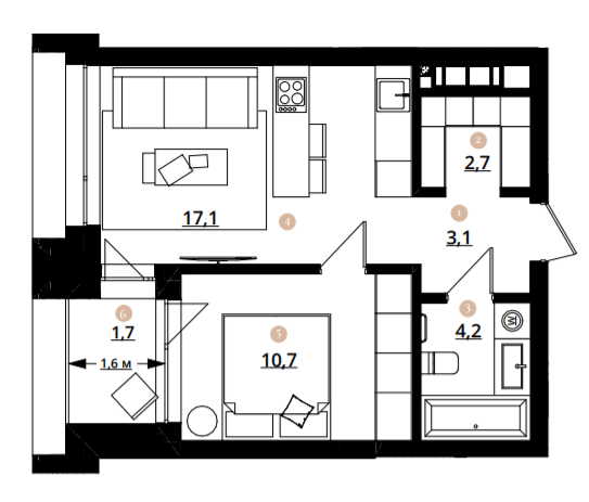 1-комнатная 39.5 м² в ЖК Doma Trabotti от 59 850 грн/м², Одесса