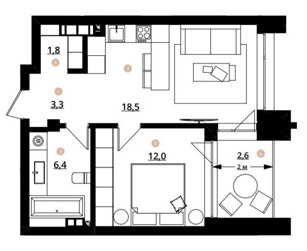 1-комнатная 44.6 м² в ЖК Doma Trabotti от 59 850 грн/м², Одесса