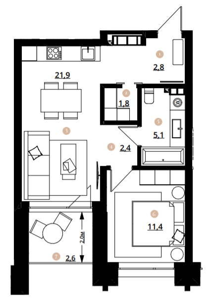 1-комнатная 48 м² в ЖК Doma Trabotti от 59 850 грн/м², Одесса