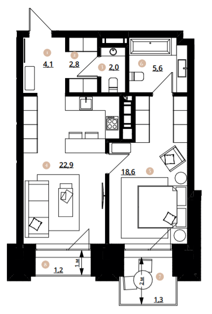 1-кімнатна 58.5 м² в ЖК Doma Trabotti від 59 850 грн/м², Одеса