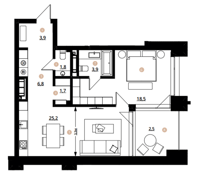 1-кімнатна 64.3 м² в ЖК Doma Trabotti від 59 850 грн/м², Одеса