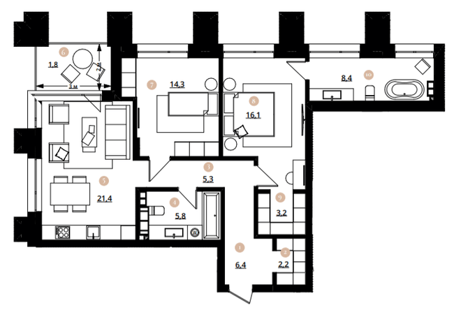 2-кімнатна 84.9 м² в ЖК Doma Trabotti від 62 200 грн/м², Одеса