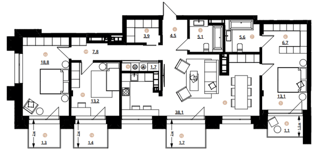 3-комнатная 124 м² в ЖК Doma Trabotti от 89 750 грн/м², Одесса