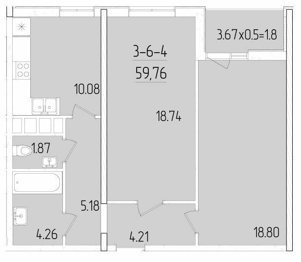 2-комнатная 59.76 м² в ЖК KADORR City от 23 700 грн/м², Одесса