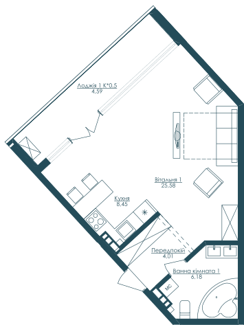 1-кімнатна 40.36 м² в ЖК KANDINSKY Odessa Residence від 38 250 грн/м², Одеса