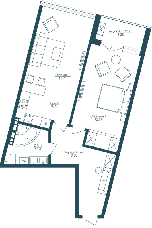 1-комнатная 62.2 м² в ЖК KANDINSKY Odessa Residence от 47 531 грн/м², Одесса