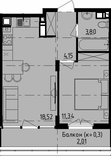 1-кімнатна 39.82 м² в ЖК Manhattan від 21 350 грн/м², Одеса