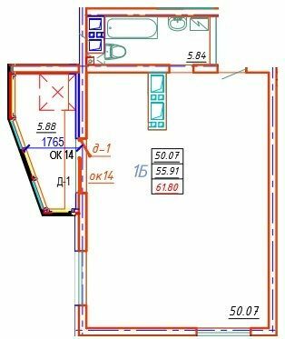 1-кімнатна 61.8 м² в ЖК Удобный від 22 900 грн/м², Одеса