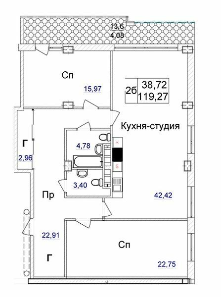 2-кімнатна 119.27 м² в ЖК Ясна Поляна 2 від 37 150 грн/м², Одеса