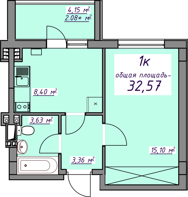 1-комнатная 32.57 м² в ЖМ Седьмое Небо от 17 550 грн/м², пгт Авангард