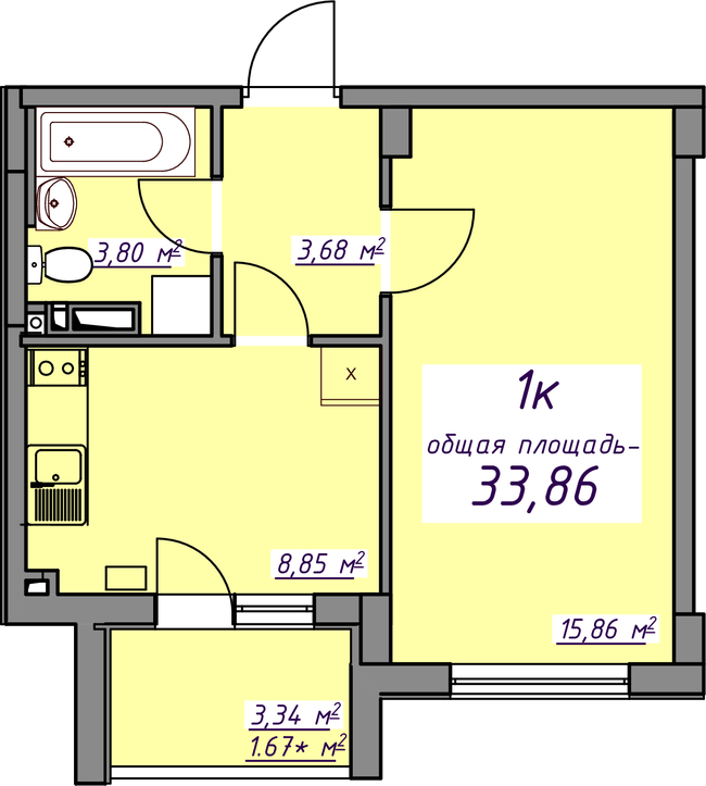 1-комнатная 33.86 м² в ЖМ Седьмое Небо от 18 350 грн/м², пгт Авангард