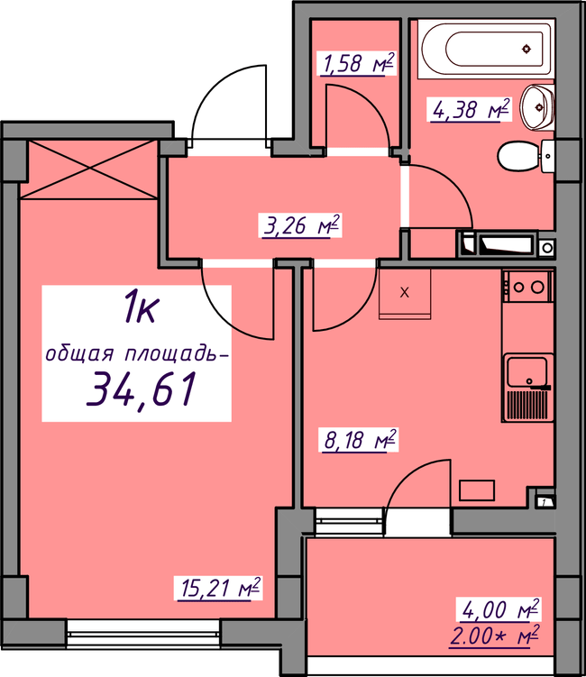 1-комнатная 34.61 м² в ЖМ Седьмое Небо от 18 800 грн/м², пгт Авангард