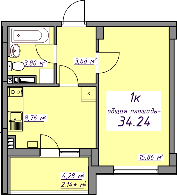 1-кімнатна 34.24 м² в ЖМ Сьоме Небо від 19 800 грн/м², смт Авангард