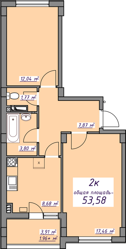 2-кімнатна 53.58 м² в ЖМ Сьоме Небо від 18 550 грн/м², смт Авангард