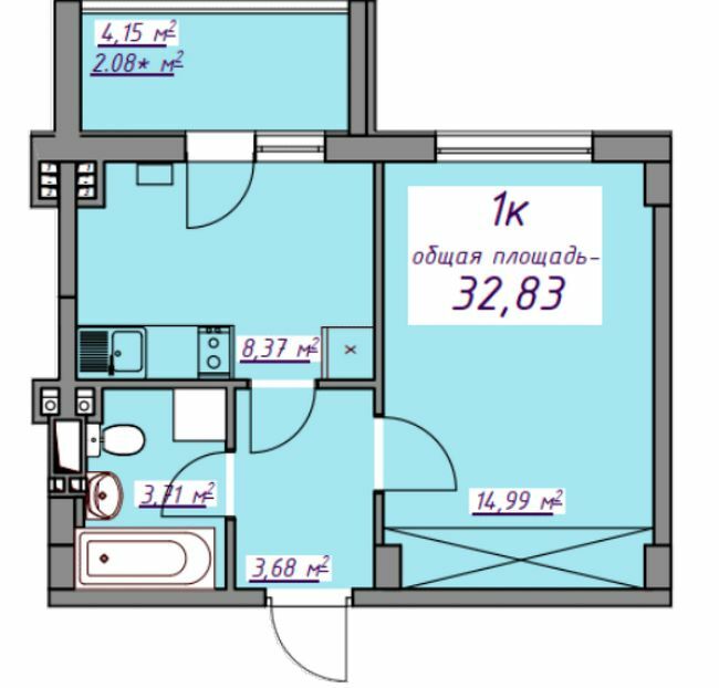 1-комнатная 32.83 м² в ЖМ Седьмое Небо от 21 050 грн/м², пгт Авангард