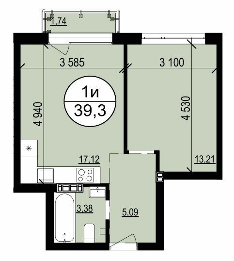 1-комнатная 39.3 м² в ЖК Гринвуд 2 от 19 550 грн/м², пгт Брюховичи