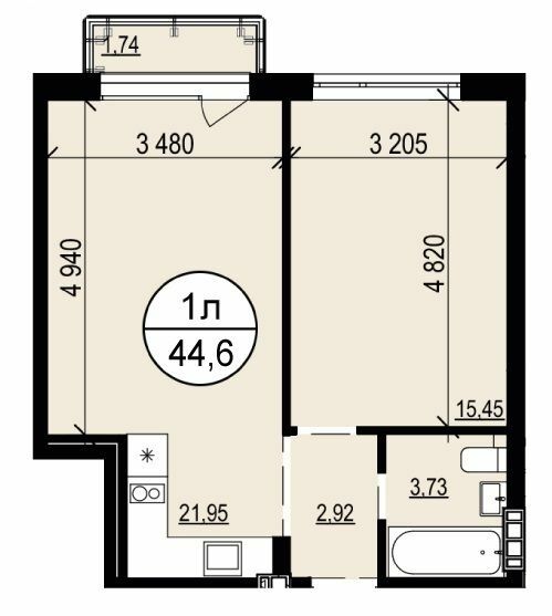 1-кімнатна 44.6 м² в ЖК Грінвуд 2 від 19 550 грн/м², смт Брюховичі