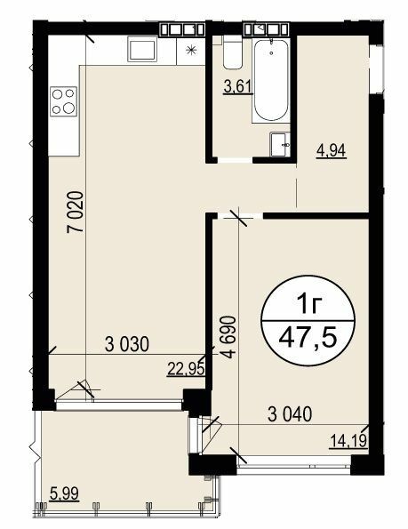 1-кімнатна 47.5 м² в ЖК Грінвуд 2 від 19 550 грн/м², смт Брюховичі