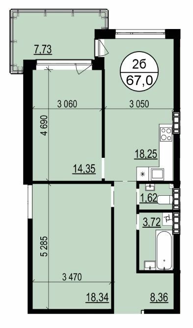 2-комнатная 67 м² в ЖК Гринвуд 2 от 20 150 грн/м², пгт Брюховичи