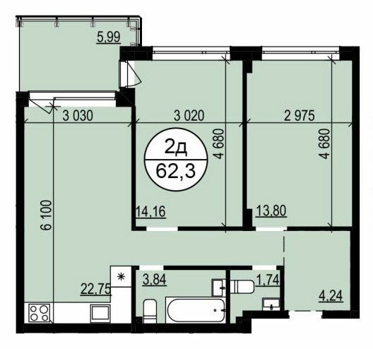 2-комнатная 62.3 м² в ЖК Гринвуд 2 от 18 800 грн/м², пгт Брюховичи