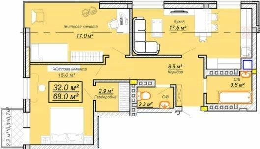 2-комнатная 68 м² в ЖК Grand Village от 20 500 грн/м², с. Сокольники