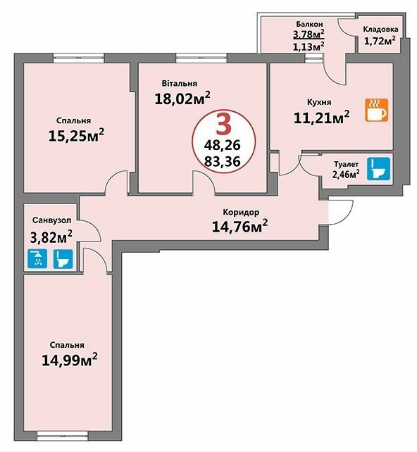 3-кімнатна 83.36 м² в ЖК Еко-дім на Тракті 2 від 18 000 грн/м², с. Лисиничі