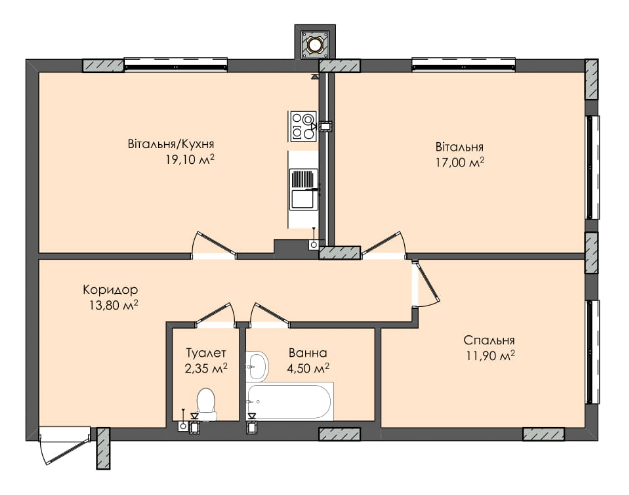 2-комнатная 68.65 м² в ЖК Комфорт Плюс от 17 800 грн/м², г. Дубляны