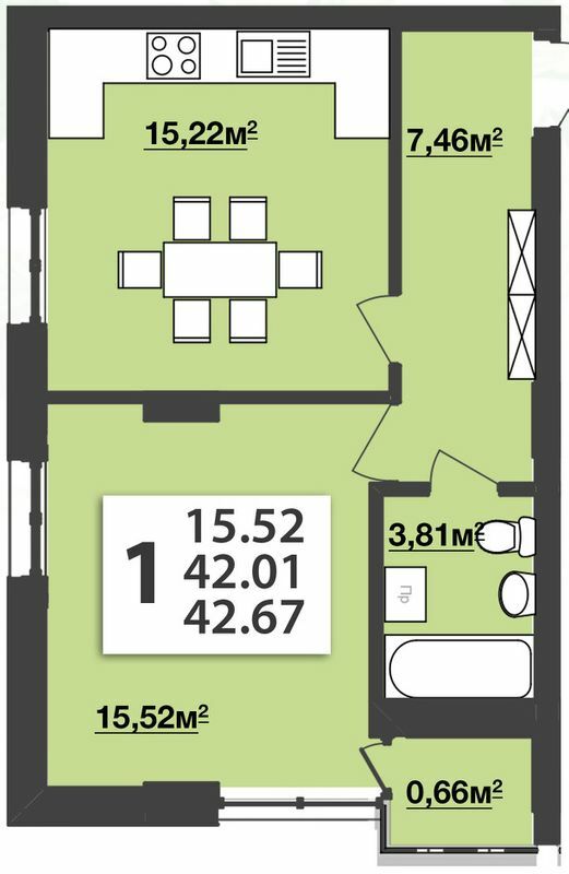 1-комнатная 42.67 м² в ЖК М'ята Авеню от 19 800 грн/м², г. Винники