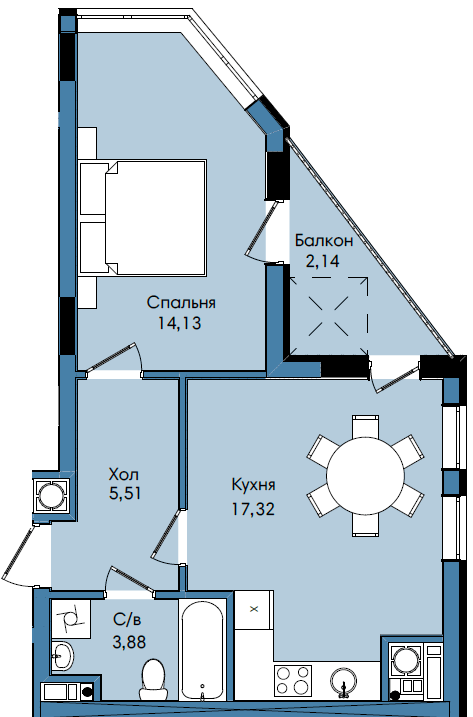 1-комнатная 42.98 м² в ЖК Washington City от 23 200 грн/м², Львов