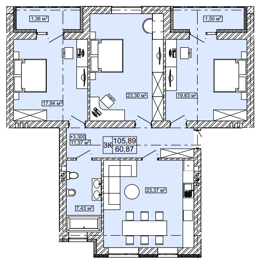 3-кімнатна 105.89 м² в ЖК Новий Скнилів від 29 750 грн/м², Львів