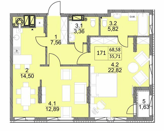 2-комнатная 68.58 м² в ЖК Яркий Львов от 20 900 грн/м², Львов