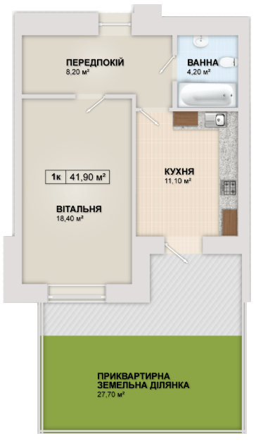 1-кімнатна 41.9 м² в ЖК Містечко Козацьке від 13 800 грн/м², Івано-Франківськ