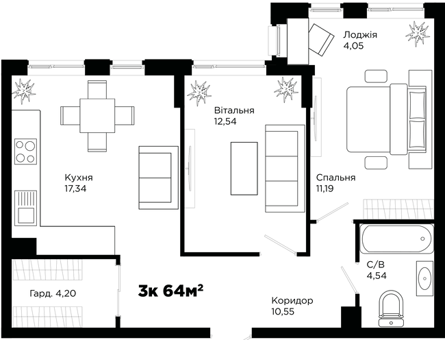 2-комнатная 64 м² в ЖК Chocolate от 13 400 грн/м², Ивано-Франковск