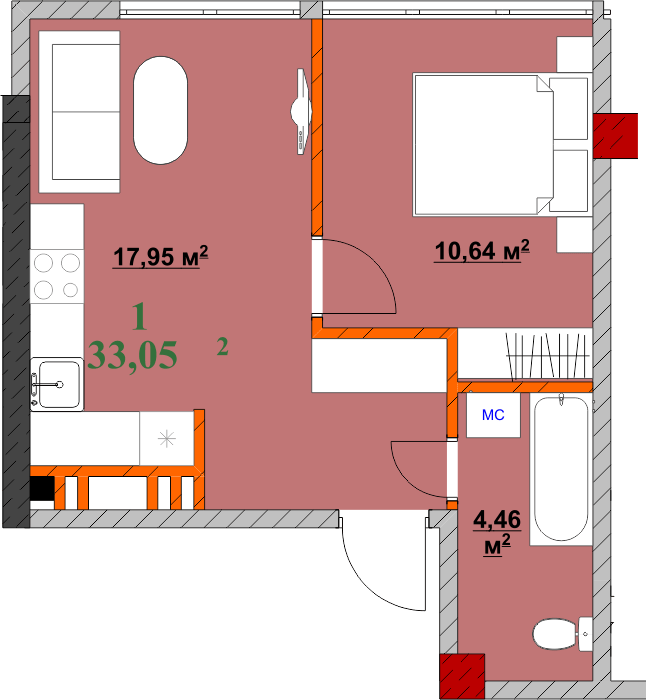1-кімнатна 33.05 м² в ЖК Provance Home від 17 300 грн/м², Івано-Франківськ