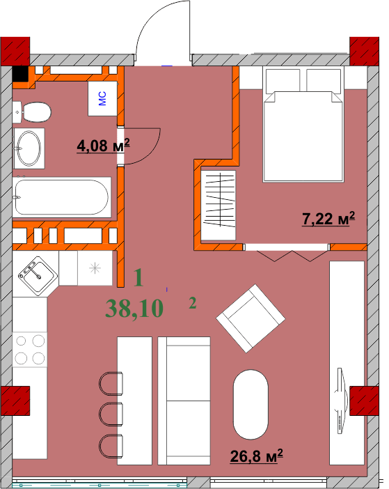 1-кімнатна 38.1 м² в ЖК Provance Home від 17 300 грн/м², Івано-Франківськ